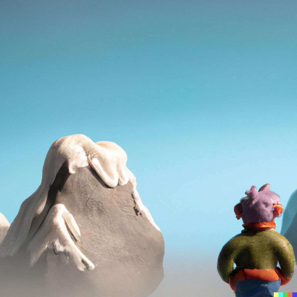 someone gazing at Mount Everest, claymation cartoon
